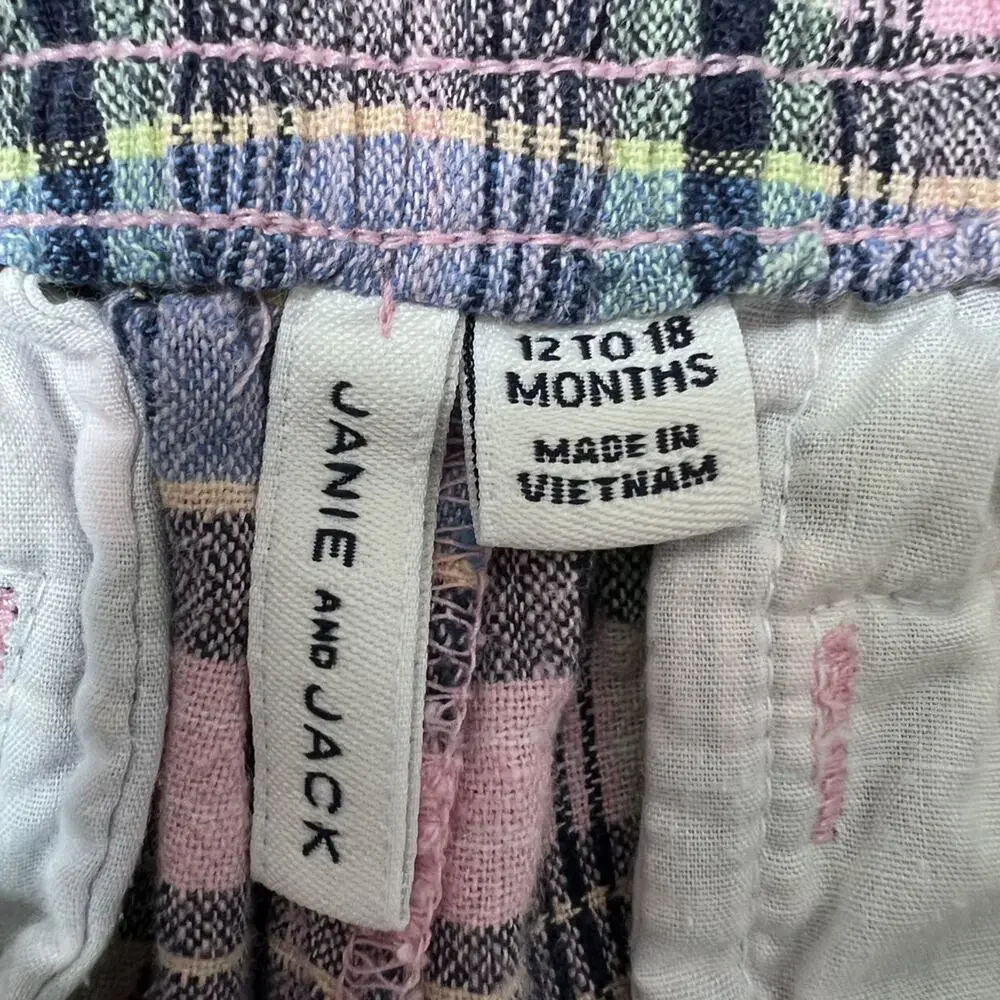 🌵3/$20 Janie and Jack Boys Plaid Linen Blend Shorts 12–18M Pastel Flat Front